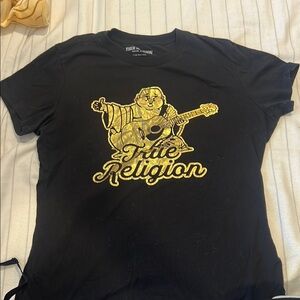 True Religion Black and Gold Short Sleeve Tee